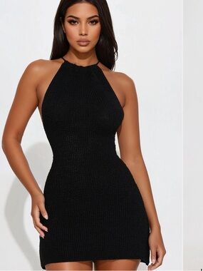 Fashion Nova Black Halter Knit Bodycon Mini Dress